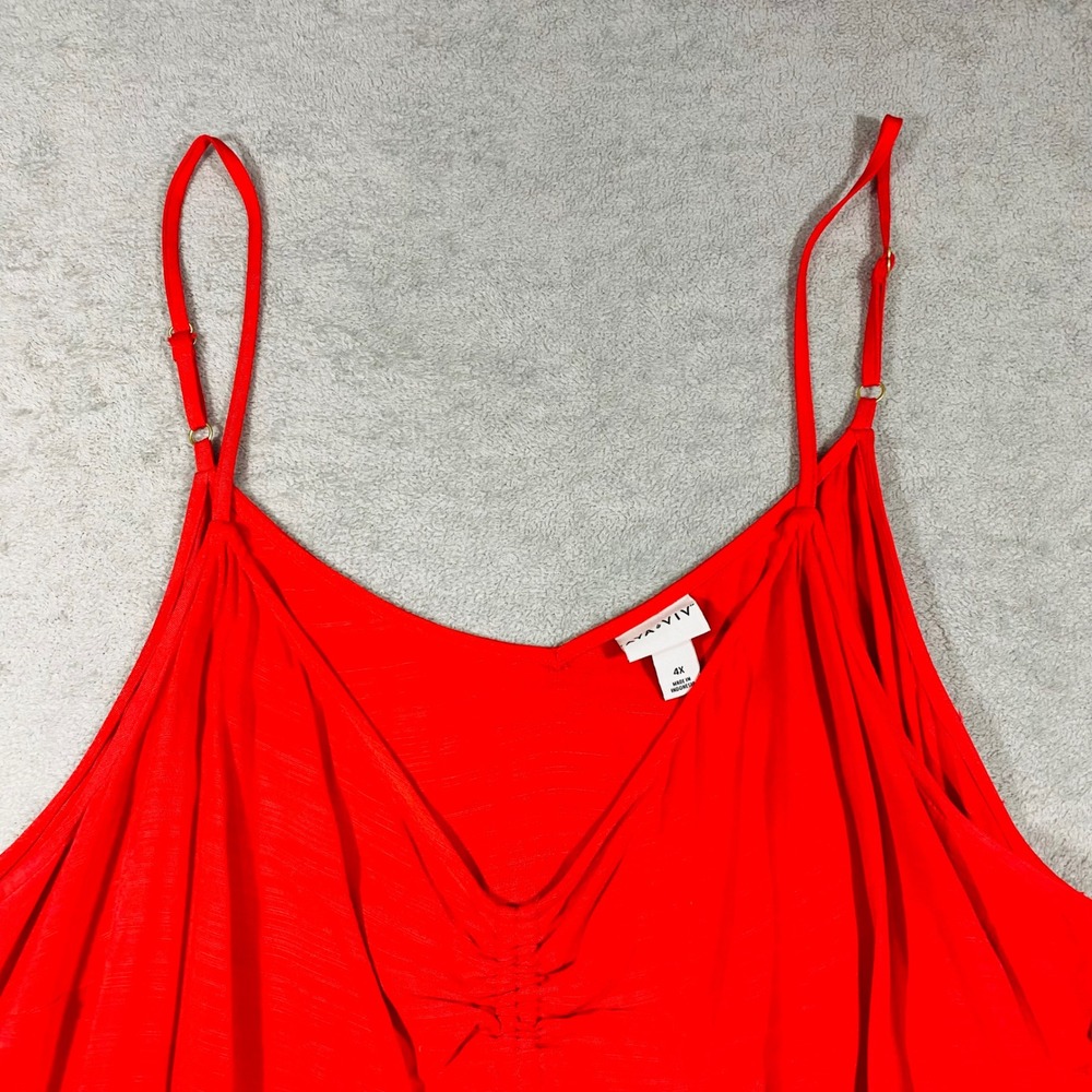 Ava & Viv Camisole Women 4X Red Ruched Drawstring V-Neck Adjustable Straps - Picture 3 of 15